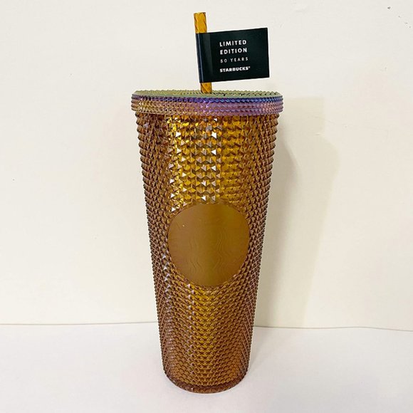 Venti Starbucks Cold Cup - Limited Edition 50th Anniversary Gold Studded - Picture 1 of 2